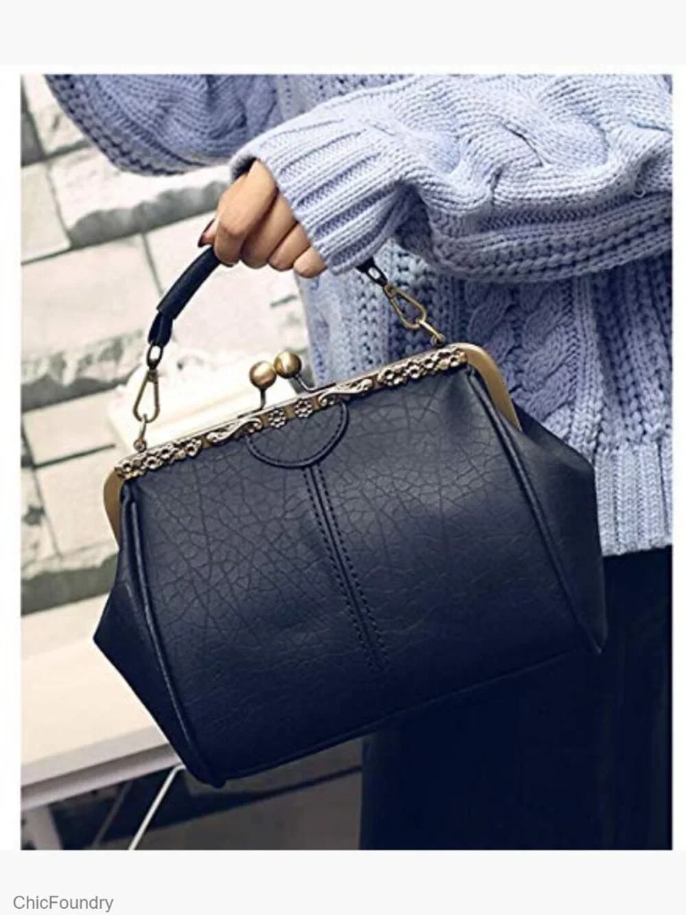 Vintage Kiss Lock Crossbody Top Handle Bag Clutch Purse